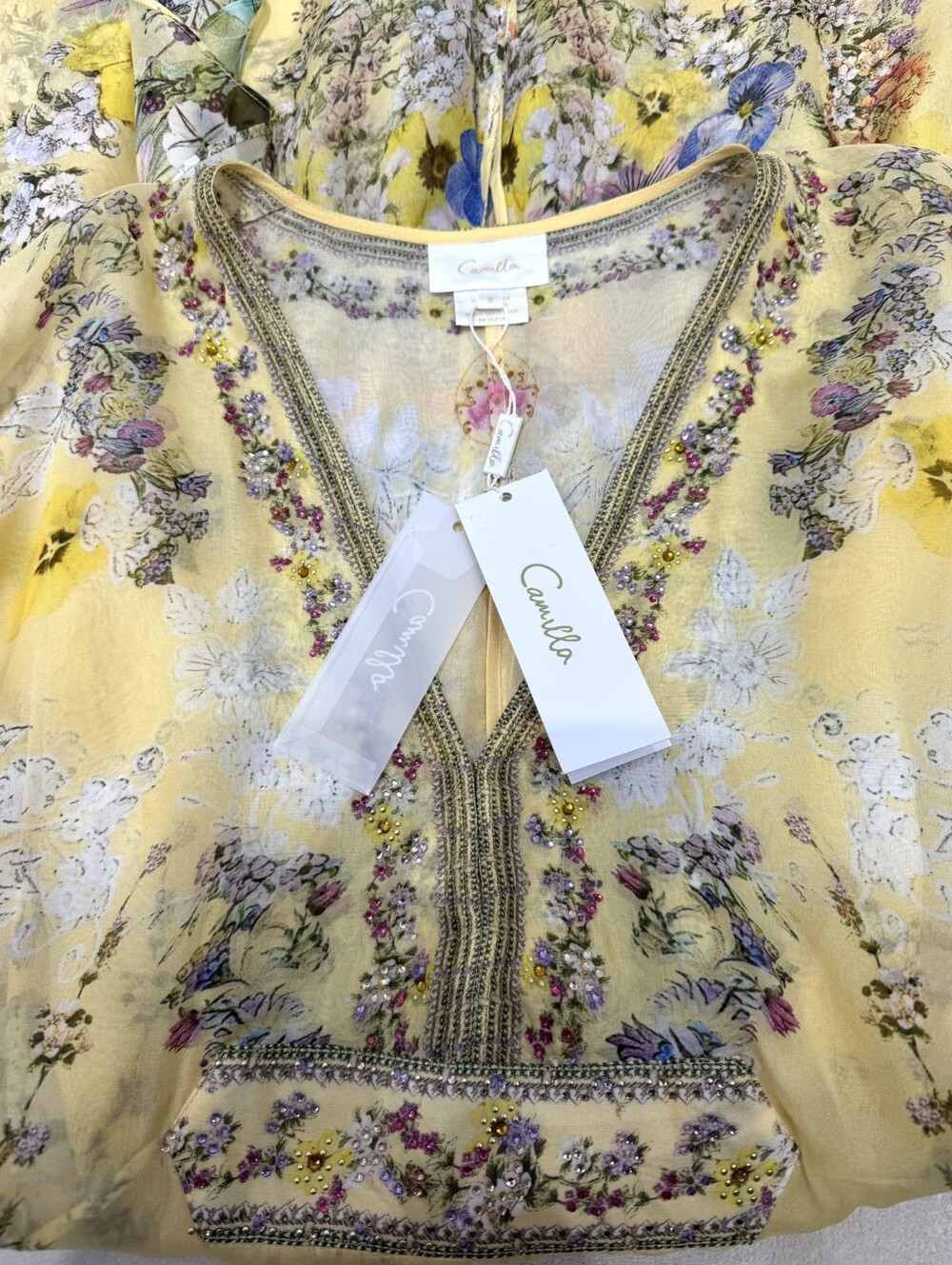 Camilla Long Kaftan Dress With Waist Detail In Darling Buds - Picture 16 of 16